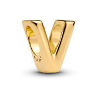 PANDORA Buchstabe V Alphabet-Mini-Charm aus Sterling Silber mit 14 Karat Vergoldung, kompatibel Moments, Maße: 6,2 x 8,2 x 7,1 mm, 763968C00