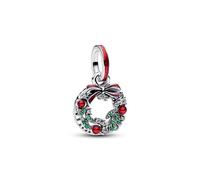 Pandora 794238C01 - Weihnachtskranz Doppelter Charm - Sterling Silber - Emaille Steinmix Rot