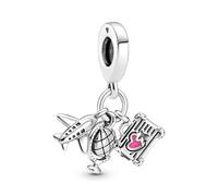 Pandora Charm 799435C01 Flugzeug, Ballon und Koffer | Schmuck für Damen aus Sterlingsilber und Emaille, mit Geschenk-Box, kompatibel mit PANDORA Moments