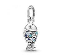 PANDORA Charm Anhänger Moments "Fisch" silber, blau Emaille, Zirkonia 799428C01