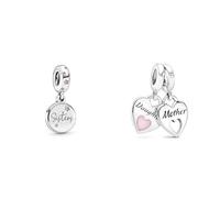Pandora Charm Anhänger Schweter Schwestern für immer 798012FPC & Doppeltes Herz Charm-Anhänger, Sterling-Silber799187C01