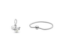 Pandora Charm Anhänger Silber Glow in the Dark- Glühwürmchen 799352C01 & Damen-Armband mit Kugelverschluss, glatt 925 Silber 18 cm-590728-18