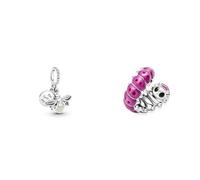 Pandora Charm Anhänger Silber Glow in the Dark- Glühwürmchen 799352C01 & MOMENTS Charm Süße gekräuselte Raupe Silber 790762C01