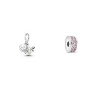 Pandora Charm Anhänger Silber Glow in the Dark- Glühwürmchen 799352C01 & Rosafarbener Pavé-Glanz Clip 791817PCZ