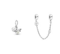 Pandora Charm Anhänger Silber Glow in the Dark- Glühwürmchen 799352C01 & Sicherheitskette Gänseblümchen 5cm 798764C01