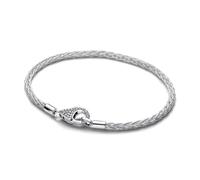 PANDORA Charm Armband Pavé Clasp Foxtail, 925 Sterling Silber Armband mit Zirkonia, Doppelketten Charm Bracelet Moments, Größe: 23 cm, 594462C01-23