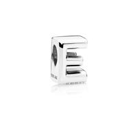 PANDORA Moments Buchstabe E - wendbares Alphabet-Charm aus Sterling-Silber mit geprägten Herzen und Perlen an der Rückseite - kompatibel mit Armbändern Moments Kollektion
