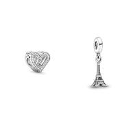 PANDORA Charm Funkelndes Herz Silber 798692C01 Silber Charm mit Anhänger Eifelturm Paris 791082