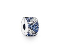 Pandora Charm - Geschwungene Feder & Pavé-Clip - 792552C01 blau