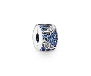 Pandora Charm - Geschwungene Feder & Pavé-Clip - 792552C01 blau