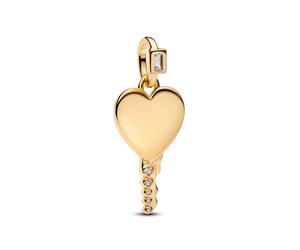 Pandora Charm - Gravierbarer Herz Schlüssel Anhänger - 364353C01 gold