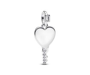 Pandora Charm - Gravierbarer Herz Schlüssel Anhänger - 394353C01 silber