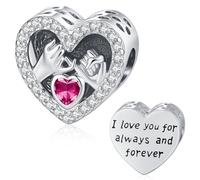 Pandora Charm Herz Charm Liebe Geburtsstein Roten Januar Beads für Armband Armbänder Anhänger Geschenke für Damen Mädchen Mutter Tochter Freundin Schwestern Muttertag Schmuck