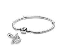 PANDORA Charm Herz & Engelsflügel 798485C01 Moments Schlangen-Gliederarmband mit Zylinderverschluss aus Sterling-Silber, kompatibel mit Charms und Anhängern aus der Moments Kollektion