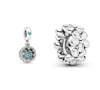 Pandora Charm Kleeblatt grün 797906NRGMX & Zwischenelement Liebliche Gänseblümchen 791495EN12