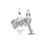PANDORA Moments Teilbarer Herz & Schlüssel Charm-Anhänger aus Sterling Silber, Zirkonia, Kompatibel Moments Armbänder, 793081C01