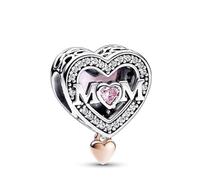 PANDORA. Charm Mama & Herz in Filigran, zweifarbig, 782653C01., sterlingsilber