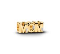 PANDORA Charm Mama wendbarer Anhänger mit 14 Karat Vergoldung und Cubic Zirkonia, Schriftzug Anhänger Damen Schmuck, kompatibel Moments, 764459C01
