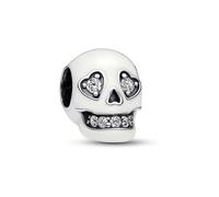 PANDORA Moments Glow-in-the-dark Funkelnder Totenkopf Charm aus Sterling Silber mit Cubic Zirkoniasteinen, Kompatibel Moments Armbändern, 792811C01