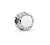 PANDORA Moments Gravierbarer Funkelnder Knopf Charm aus Sterling Silber mit Zirkonia, Kompatibel Moments Armbändern, 798747C01