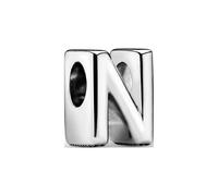 PANDORA Moments Buchstabe N - wendbares Alphabet-Charm aus Sterling-Silber mit geprägten Herzen und Perlen an der Rückseite - kompatibel mit Armbändern Moments Kollektion