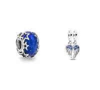 PANDORA Charm Murano-Glas Moments Sterne Silber, blau Moments Funkelnder Teilbarer Engelsflügel Charm-Anhänger aus Sterling Silber mit Zirkonia, Kompatibel Moments Armbändern