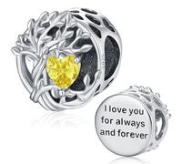 Pandora Charm Silber Charm 925 Silber Lebensbaum Charms Baum des Lebens Bead Stammbaum Geburtsstein des Monats November Charms Gelber Zirkon für Anhänger Armbänder Familie Geschenke für Damen Mädchen
