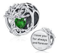 Pandora Charm Silber Charm 925 Silber Lebensbaum Charms Baum des Lebens Bead Stammbaum Geburtsstein des Monats Mai Charms Grüner Zirkon für Anhänger Armbänder Familie Geschenke für Damen Mädchen