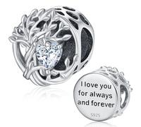 Pandora Charm Silber Charm 925 Silber Lebensbaum Charms Baum des Lebens Bead Stammbaum Geburtsstein des Monats April Charms Weißer Zirkon für Armbänder Familie Geschenke für Damen Mädchen