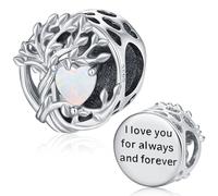Pandora Charm Silber Charm 925 Silber Lebensbaum Charms Baum des Lebens Bead Stammbaum Geburtsstein des Monats Oktober Charms Weißer Opal für Armbänder Anhänger Familie Geschenke für Damen Mädchen