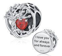 Pandora Charm Silber Charm 925 Silber Lebensbaum Charms Baum des Lebens Bead Stammbaum Rote Geburtsstein für den Januar Charms für Anhänger Armbänder Familie Geschenke für Damen Mädchen