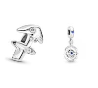Pandora Charm Sternzeichen Schütze 798419C01 & Charm Anhänger Kompass Silber, Kristall blau 790099C01