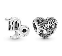 Pandora Charm Sternzeichen Steinbock 798423C01 & Family Herz Charm Sterling-Silber 8,6 x 10,8 x 11,5 mm (T/H/B)