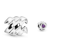 Pandora Charm Sternzeichen Wassermann 798415C01 & Februar Geburtsstein Violetter Ewigkeitskreis Charm aus Sterling-Silber mit Kristallen, 790065C02