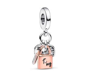 Pandora Charms DREIFACHER SCHLÜSSEL-, VORHÄNGESCHLOSS- UND HERZANHÄNGER-CHARM IN ZWEIFARBIG 782506C01