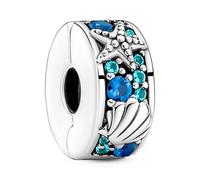 Pandora 791678C01 - Tropischer Seestern & Muschel Clip-Stopper-Charm - Sterling Silber Crystal Blau