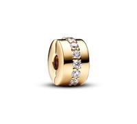 PANDORA Moments Klare funkelnde Linie Clip aus Sterling Silber mit 14K vergoldeter Metalllegierung und Zirkonia, Kompatibel Moments Armbänder, 761972C01