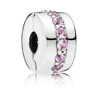 PANDORA Clip mit rosafarbener Zirkonia-Reihe, Sterling-Silber - 791972PCZ