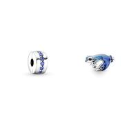 PANDORA Clip/Stopper Blauer leuchtender Pfad silber/blau, Zirkonia 791972C01 Moments Metallic-Blaues Gecko Charm aus Sterling Silber, Kompatibel Moments Armbändern, 792701C01