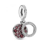 Pandora Charm Anhänger - 799186C03 - Kreis und Scheibe Sterling Silber Anhänger mit Rot und Zirkonia