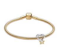 PANDORA Damen-Armband Glücksstern und Herz Goldfarben Starter-Set mit Glücksbringer Charm, moderner, vielseitiger Schmuck 68610-18 18 cm