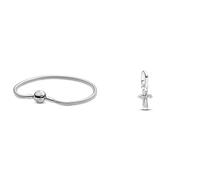 PANDORA Damen-Armband mit Kugelverschluss, glatt 925 Silber 18 cm-590728-18 & ME Funkelndes Kreuz Mini-Charm-Anhänger