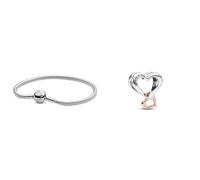 PANDORA Damen-Armband mit Kugelverschluss, glatt 925 Silber 18 cm-590728-18 & Moments Bicolor Offen gearbeitetes Unendlichkeits-Herz Charm