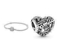 Pandora Damen-Armband Pavé-Kugelverschluss 925 Silber Zirkonia weiß 20 cm - 590723CZ-20 & Family Herz Charm Sterling-Silber 8,6 x 10,8 x 11,5 mm (T/H/B)