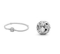Pandora Damen-Armband Pavé-Kugelverschluss 925 Silber Zirkonia weiß 20 cm - 590723CZ-20 & Offen gearbeitetes Seestern, Muschel und Herzen Charm Silber, 11 x 11 x 9,8 mm