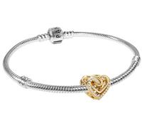 PANDORA Damen-Armband Silber 925 Verschlungenes Herz Goldfarben Geschenk-Set mit Charm Bicolor Schmuck für Frauen 41746-20 20 cm
