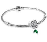 PANDORA Damen-Armband Silber Funkelnde Blühende Rose Starter-Set mit Charm, zauberhafte Geschenkidee, 68317-18 18 cm