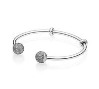 Pandora Damen Armreif Silber mit Pavé-Kugelverschluss 16cm