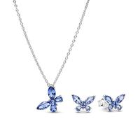 PANDORA Damen-Geschenkset Kette und Ohrstecker Schmetterling Blau 21126 | Silber Schmuck-Set mit Halskette und Ohrringen für Frauen, modisches Geschenk