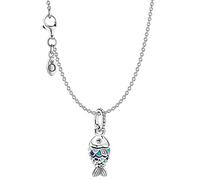 PANDORA Damen-Halskette 925 Silber mit Charm Blauer Fisch eleganter Halsschmuck, wunderschönes Geschenk-Set für modische Frauen, 51162